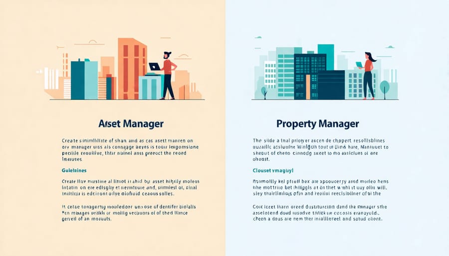 Infographic illustrating the key differences between asset managers and property managers