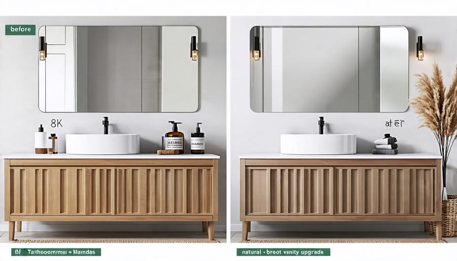 Comparison of a bathroom vanity before and after a DIY upgrade