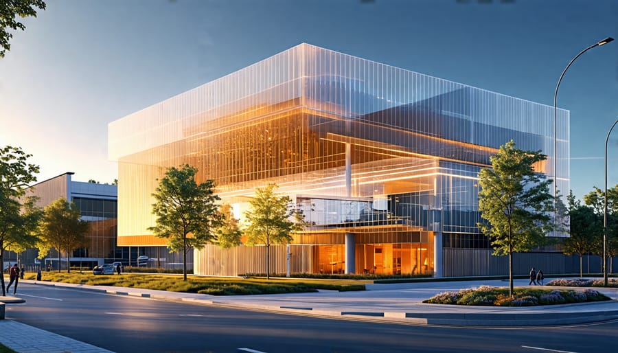 3D rendering of a building's digital twin model, displaying the intricate virtual representation of the physical structure