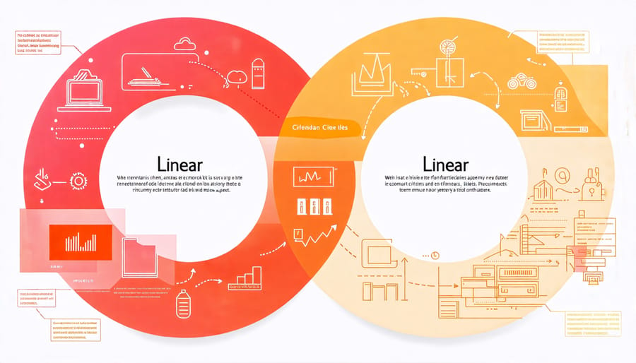 Diagram comparing circular and linear economy models in construction