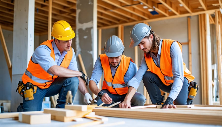 Construction trainees practicing trade skills under mentor supervision