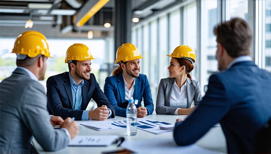 Construction professionals networking at an industry association event