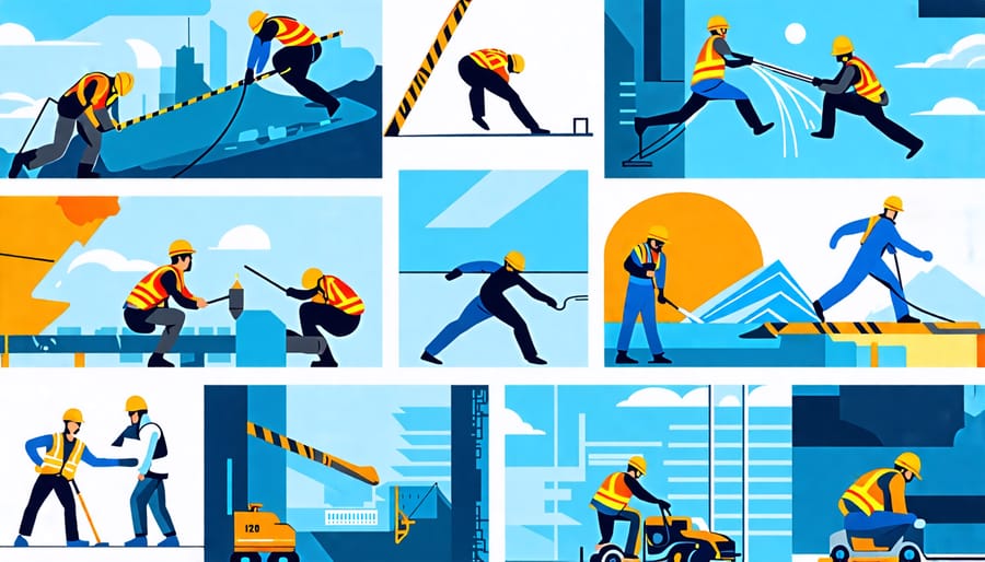 Collage depicting common risks and hazards found on construction sites