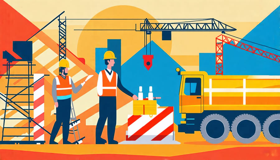 Conceptual illustration depicting various construction safety hazards