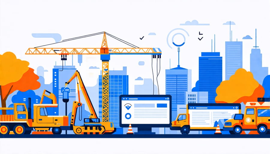 Illustration of a construction site with multiple Internet of Things devices