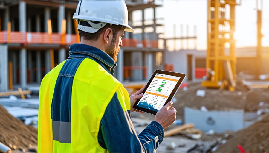 Construction professional reviewing data insights on a digital device