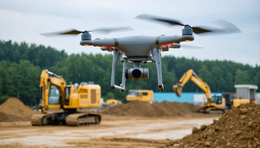 Aerial view of a construction site captured by a drone