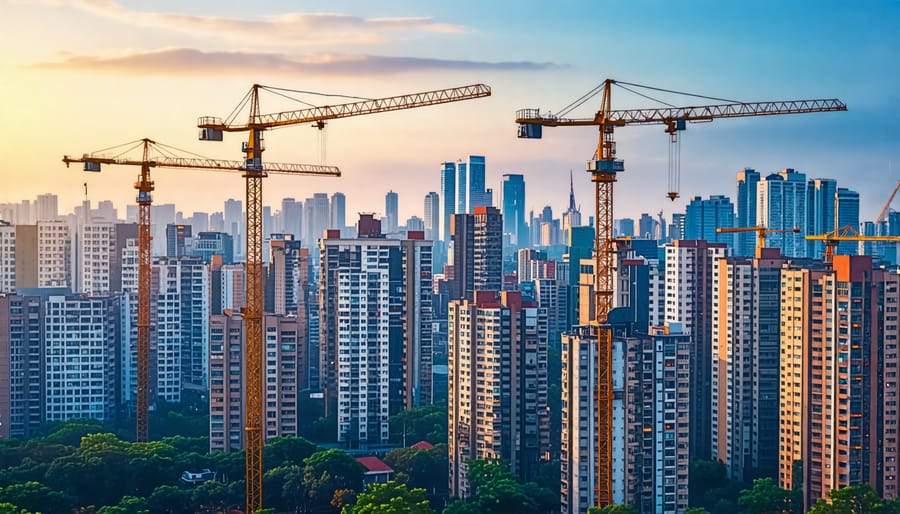 Skyline of an emerging market city showing construction growth and urbanization