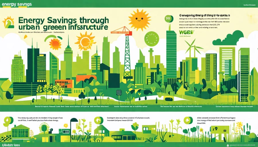 Infographic depicting energy efficiency improvements using urban green infrastructure techniques