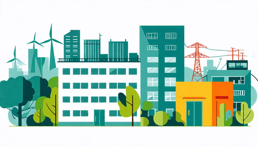 Conceptual image showing the reduction of carbon emissions through energy-efficient building upgrades