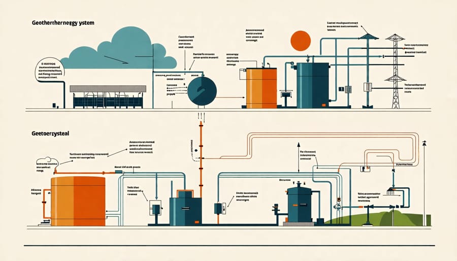 Illustration of how geothermal energy is harnessed and utilized