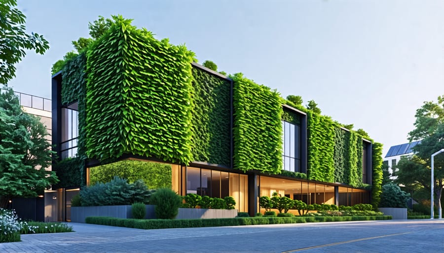 Sustainable architecture incorporating living green walls and clean energy technologies