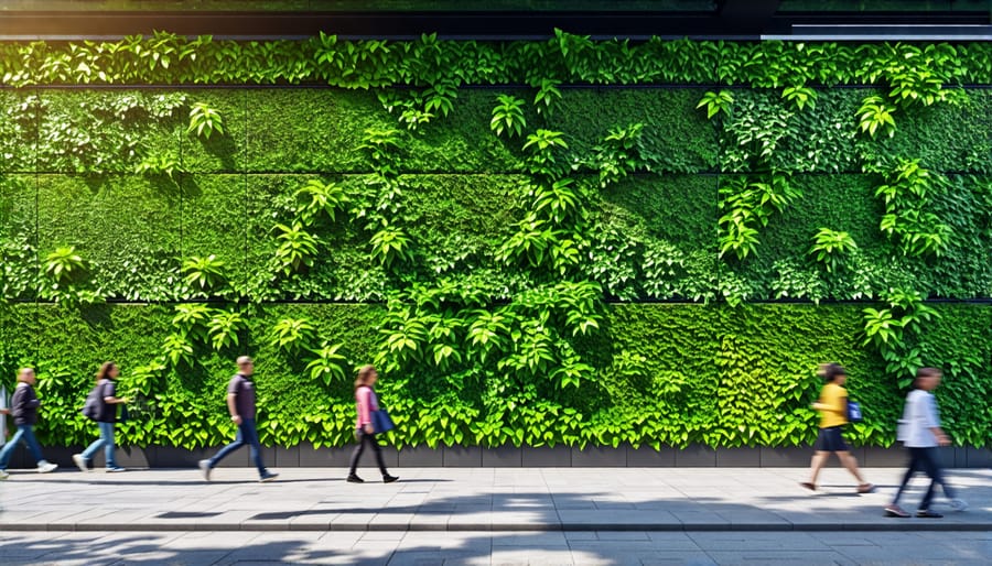 Biophilic design featuring a green wall on an urban building