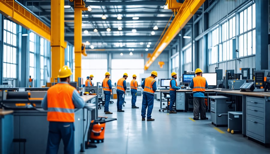 Employees in an industrial setting designed for comfort and productivity