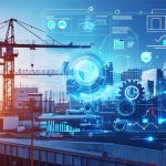 Conceptual illustration showcasing interconnected gears and digital timelines representing integrated risk management in construction projects.