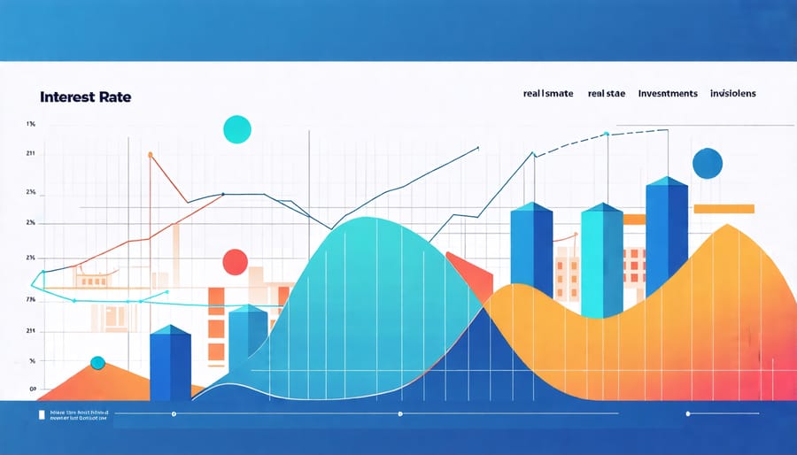 Bar graph depicting the impact of varying interest rates on real estate investments over a timeline