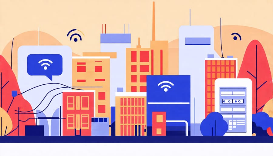 Conceptual image showing IoT devices managing city infrastructure and utilities