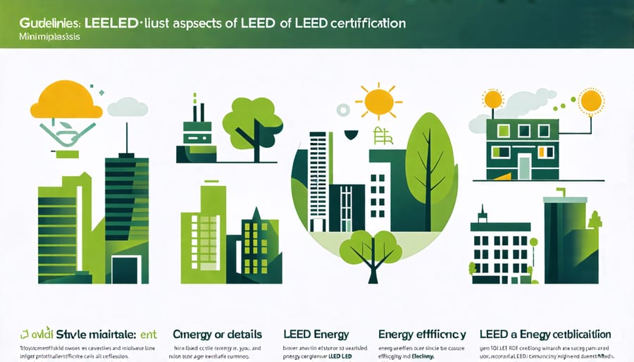 Illustrative icons for LEED certification covering energy and sustainability