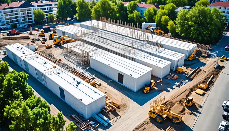 Modular construction project showcasing prefabricated units being assembled