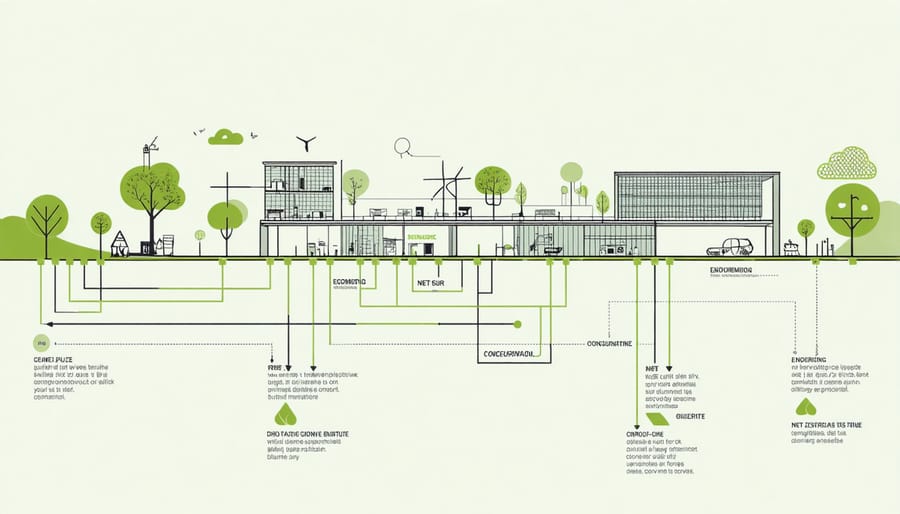 Schematic representation of energy production and usage in a net zero building