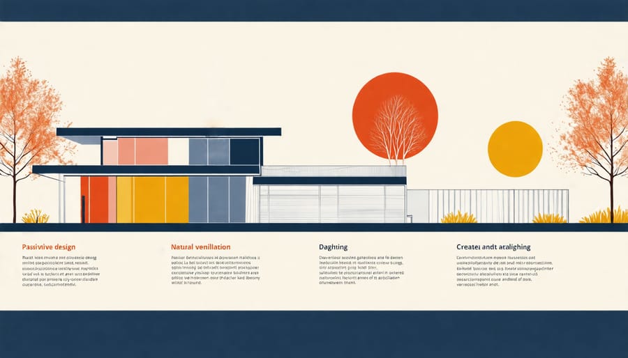 Schematic representation of passive design strategies for climate-resilient buildings