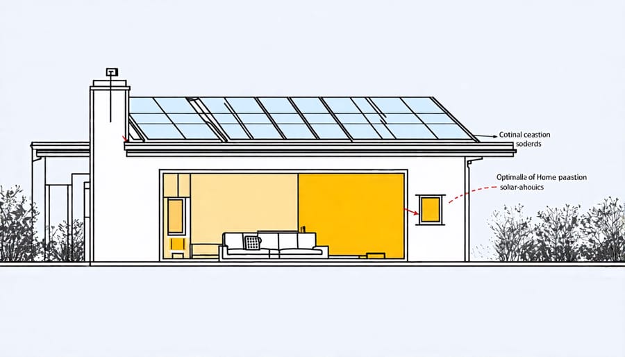 Illustration of a house oriented to maximize solar heat gain in winter