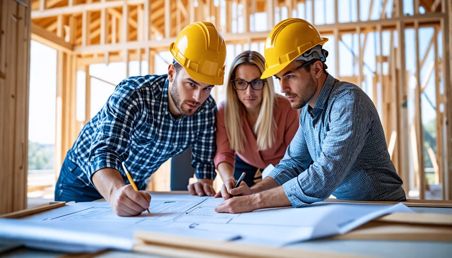 Construction team collaborating on project procurement planning