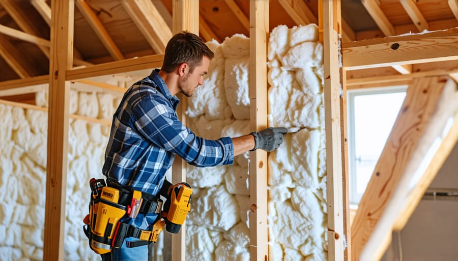 Proper insulation installation techniques demonstrated in a new home build