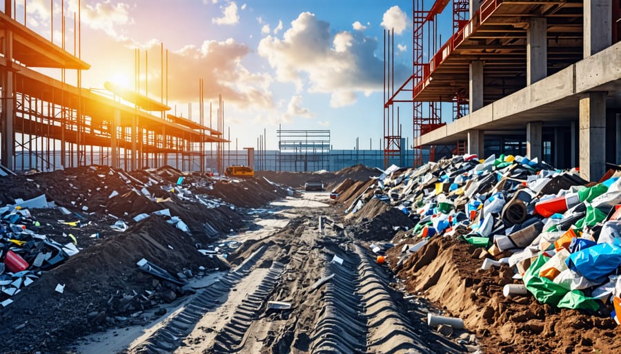 A construction site where recycled materials are prominently used