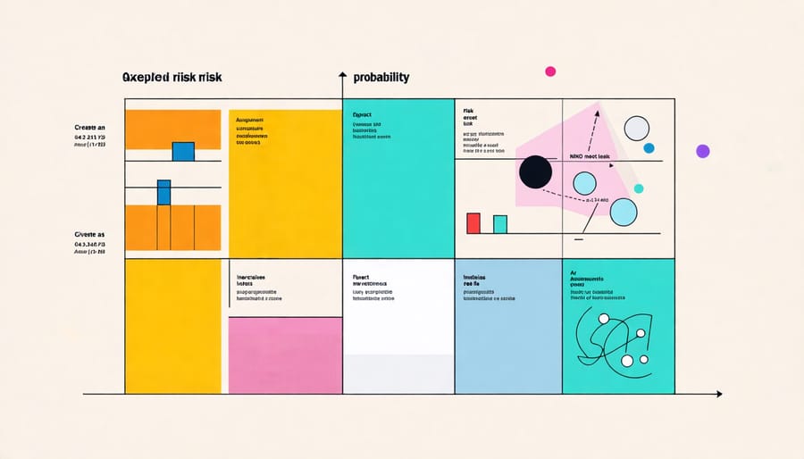 Risk assessment matrix showing probability and impact levels of risks