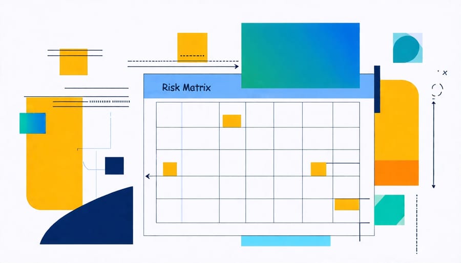 Conceptual diagram of a risk matrix used to prioritize project risks based on likelihood and impact