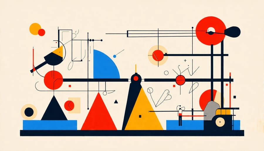 Creative depiction of an overly complex chain-reaction contraption