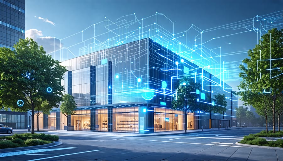 Depiction of a smart building leveraging IoT and automation technologies for enhanced performance