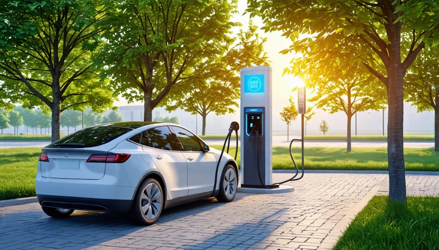 An EV charging station connected to a smart energy grid