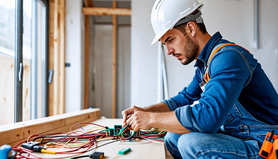 Electrician integrating smart home technology into new home construction