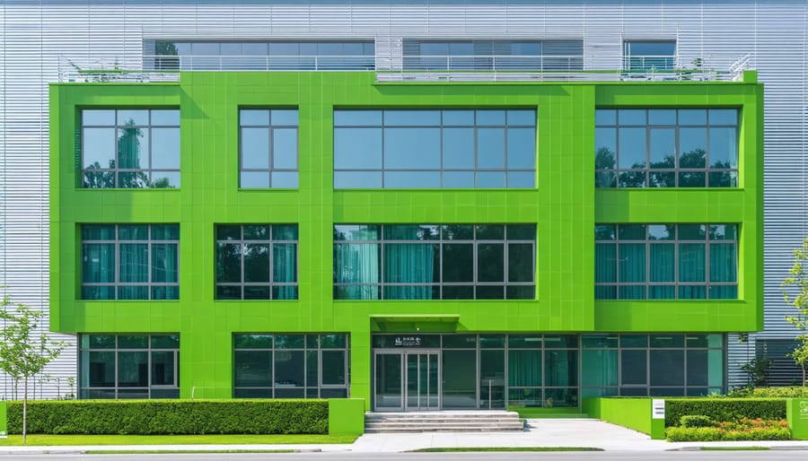 Exterior view of a contemporary sustainable office building