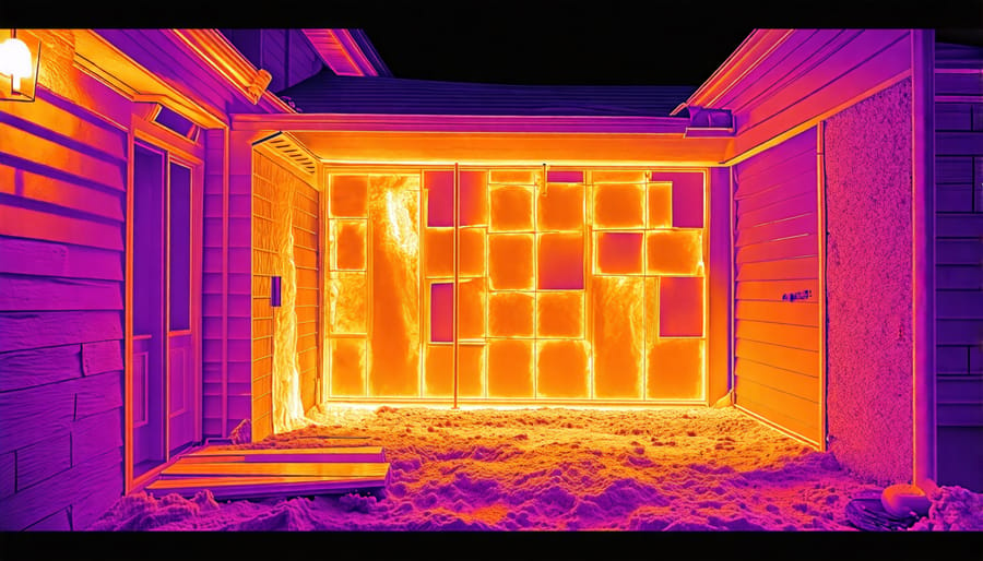 Infrared thermography revealing thermal bridging and heat loss due to improper insulation installation