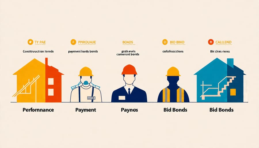 Diagram showing performance, payment, and bid bonds used in construction projects