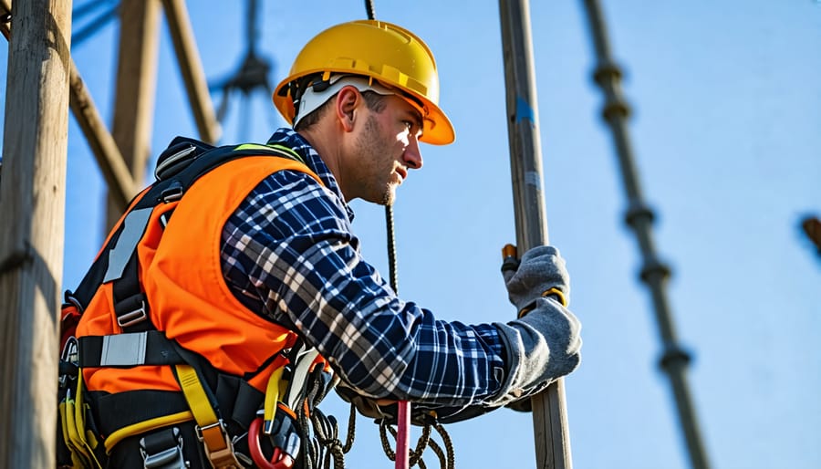 Proper use of personal fall arrest system on a construction site