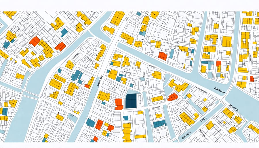 Colored map illustrating the different zoning areas within a city and recent zoning changes