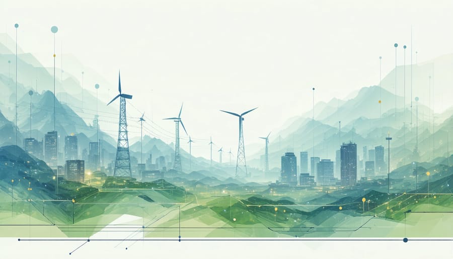 Futuristic city powered by smart grid energy and renewable resources