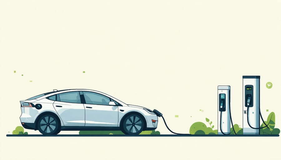 Illustration of an electric vehicle providing energy to the grid through a bidirectional charging station