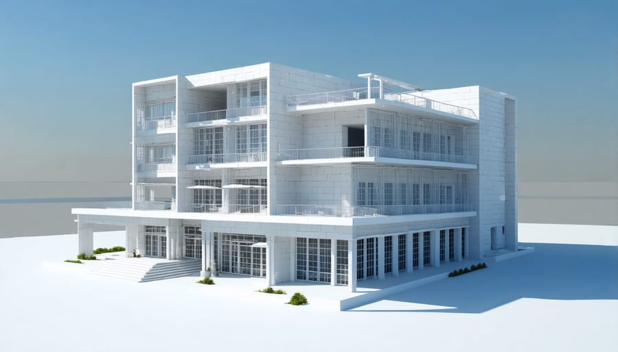 3D building model created with BIM technology, displaying architectural and MEP systems