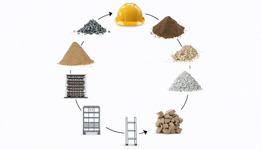 Circular economy diagram for the construction industry, showing the closed-loop flow of materials.