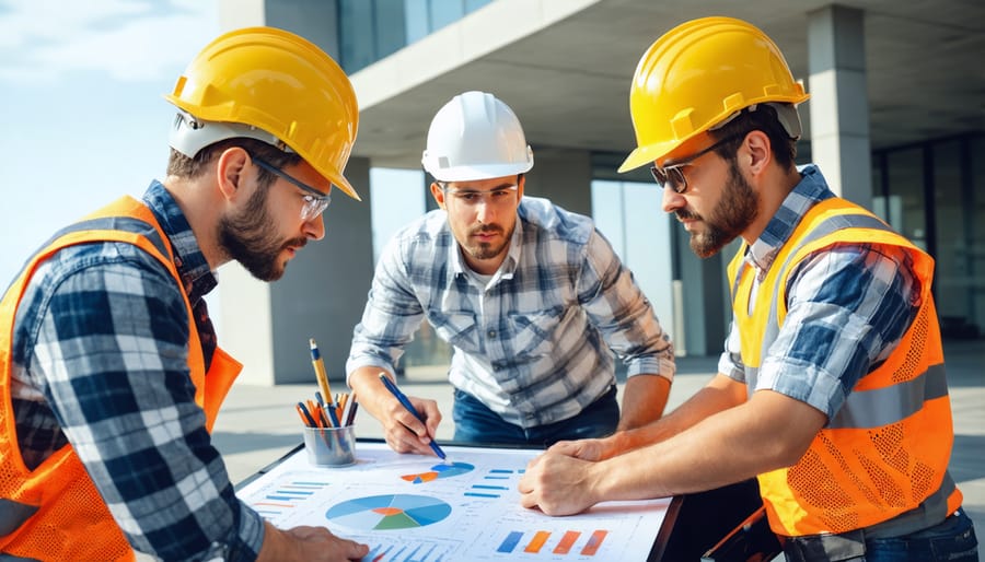 Team members working together on a construction project via a cloud collaboration platform