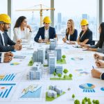 Diverse construction professionals collaborating around a roundtable, symbolizing joint industry committees' role in advancing the construction sector.