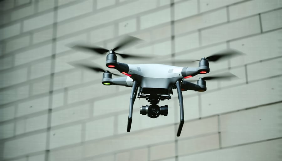 Unmanned aerial vehicle monitoring construction site progress from above