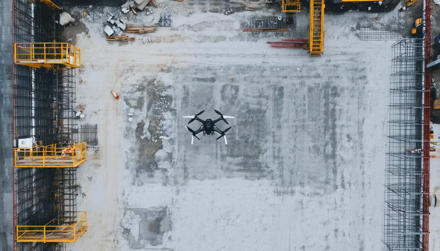 Drone capturing aerial imagery of a construction site