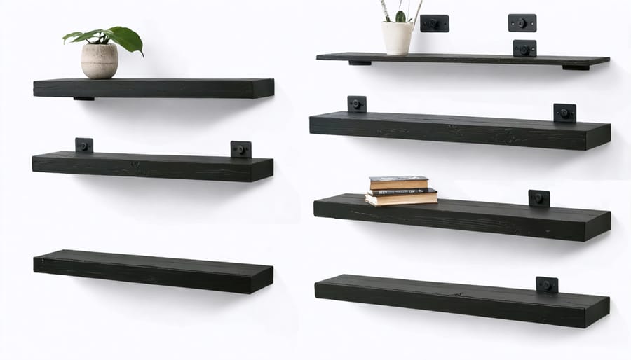 Installation sequence of a modern floating shelf system from start to finish