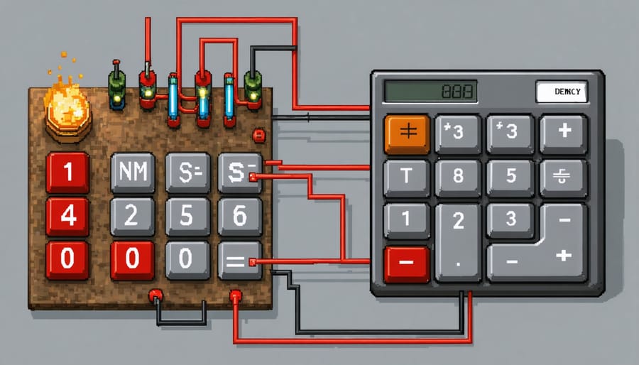 Example of a functional redstone calculator in Minecraft